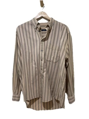 Burberry Button Down Shirt - L Cream Black Red Stripe Long Sleeve Classic - Image 1 of 4