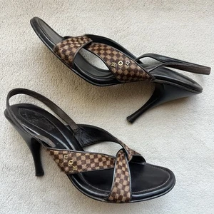 Louis Vuitton Ebene Brown Check Calf Hair & Leather Sandal EU 38.5 Fits Like 7.5 - Picture 1 of 19