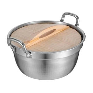 Casserole en acier avec couvercle en bois pour pâtes pour soupes et cuisinière - Picture 1 of 13