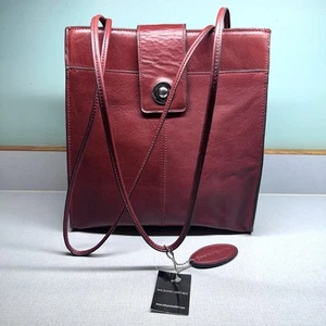 Wilson’s Leather Tote Shoulder Bag Red Double Handle Magnetic Flap - Picture 1 of 19