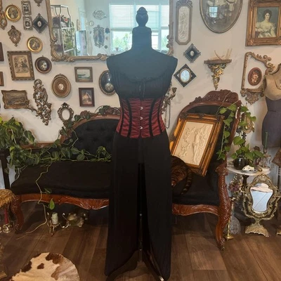 Y2K vintage Coquette red and black corset dress with boning goth lingerie small - Image 1 of 4