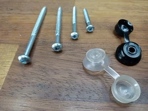 CORRUGATED SHEET FIXINGS 11/2 - 3" ROOFING SCREWS AND BLACK OR CLEAR STRAP CAPS - Picture 1 of 7