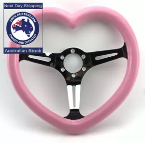 Pink 350mm Custom Wood Hella Heart Shape Steering Wheel - Concave Fit Nardi, NRG - Picture 1 of 12