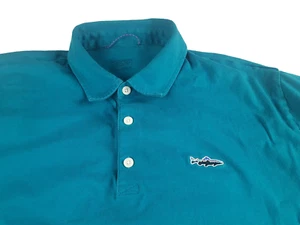 Patagonia Polo Shirt Mens Medium Blue Fitz Roy Trout Organic Cotton Short Sleeve - Picture 1 of 7