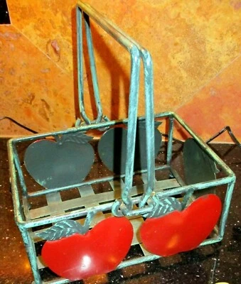Farmhouse Coated/Footed Woven Metal Fruit Basket w/Handles & Red Apples Decor - Image 1 of 4