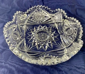 American Brilliant Period Cut Glass 8” Low Sawtooth Bowl Antique Crystal - Picture 1 of 10