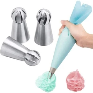 Cake Decoration Kit 3x Icing Decoration Russian Nozzles + 1x Silicone Piping Bag - Picture 1 of 6