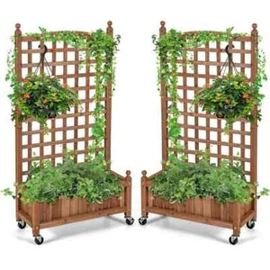 PC 50 in. Wood Planter Box with Trellis Mobile Raised Bed for Climbing Plant - Picture 1 of 7