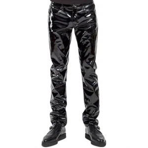 Men Faux Leather PVC Pants Trousers Long Shiny Club Dance Wear Punk Gothic Loose - Picture 1 of 11