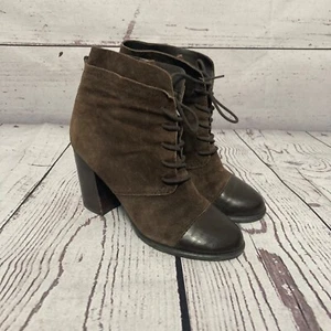 Franco Sarto Boots Womens 8.5 M Ozzie Combat Shoes Brown Suede Lace Up N3 - Picture 1 of 10