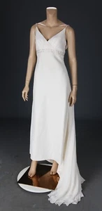 Galina Ivory Chiffon Beaded Spaghetti Strap Corset Back Wedding Dress sz 8 - Picture 1 of 4
