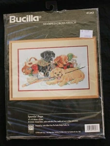 Bucilla Cross Stitch Sportin' Pups Labrador Ducks Fishing 41343 Kit Stamed-G14 - Picture 1 of 4