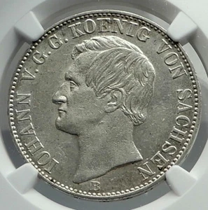 1860 GERMANY German States SAXONY KING Frederick Augustus Silver Coin NGC i79705 - Picture 1 of 5