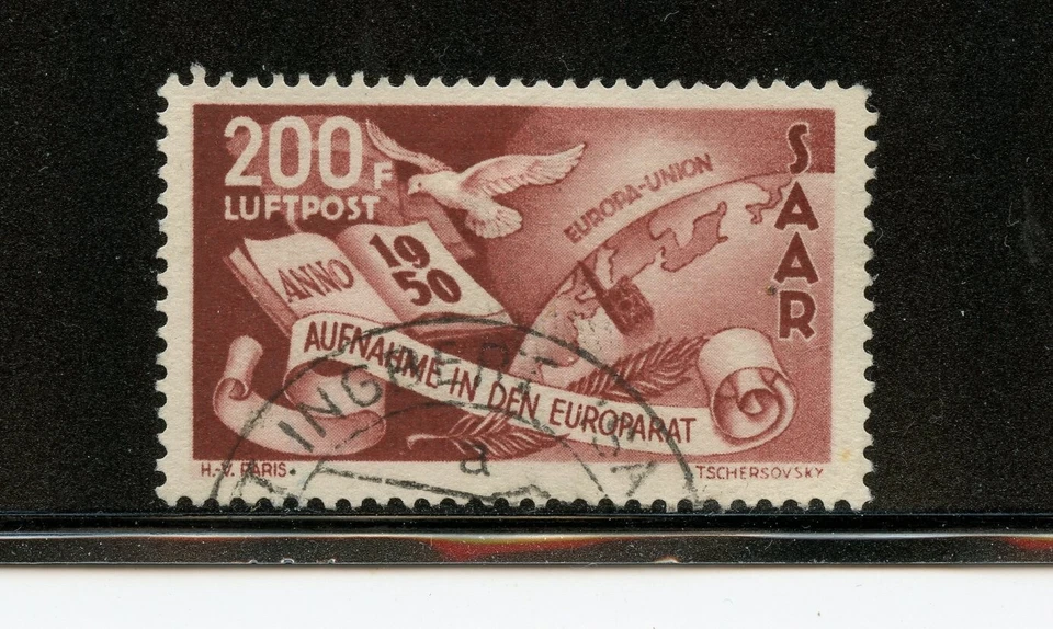 Saar #C12 (S327) Comp 1950 Symbols Council of Europe, Used, FVF, CV$210.00 - Image 1 of 2