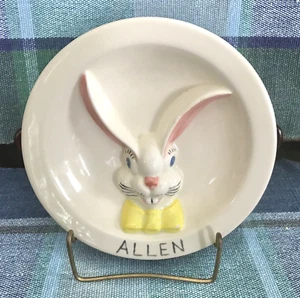 BABY SECTIONAL PLATE: BUNNY RABBIT; 8.5" CERAMIC DISH; PERSONALIZED "ALLEN" - Picture 1 of 9