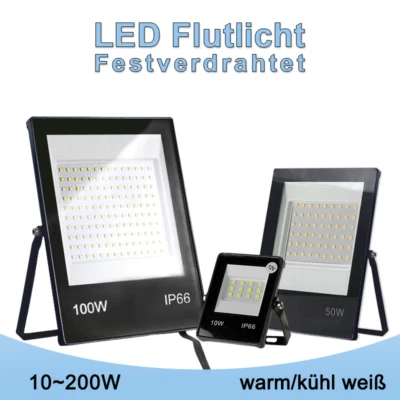 LED 12V/220V Flutlicht Hof Außen IP66 Warmweiß Kaltweiß Strahler Fluter 10W-200W - Bild 1 von 4