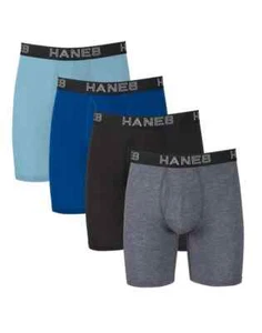 Mens Hanes 4-Pack Men's Ultimate LONG LEG Boxer Briefs, Blue, Black MEDIUM 32-34 - Picture 1 of 5