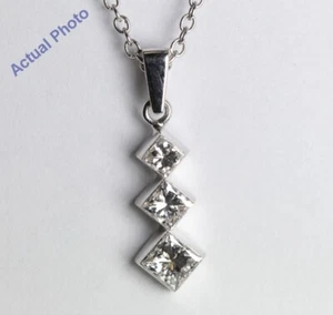 18k White Setting Three Stone Princess Diamond Pendant (0.5 Ct H Si1 Clarity) - Picture 1 of 2