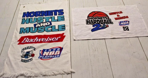 Vintage 1998 Charlotte Hornets NBA Playoffs Rally Towels - Hustle & Muscle Cover