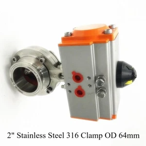 Pneumatic Actuator Sanitary Butterfly Valve 2" Stainless Steel 316 Clamp OD 64mm - Picture 1 of 5