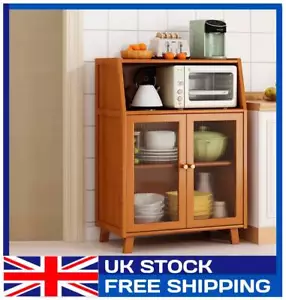Kitchen Bamboo Sideboard Small Wood Cupboard 2 Doors 90cm Cabinet Bar Cabinet - Picture 1 of 5