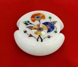 Coaster Set Marble Inlaid Stone For Drinkware And Barware Decorative - Picture 1 of 7