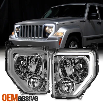 For 2008-2012 Jeep Liberty w/LED DRL Headlight Headlamp Fog Light Chrome Housing - Image 1 of 4