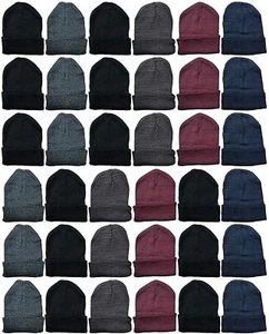 24 Pack Of Wholesale Beanies Or Gloves, Bulk Thermal Winter Hat Black (Assorted) - Picture 1 of 6