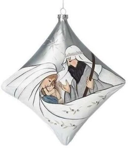 Adorno de vidrio pintado grande en forma de almohada romana de 8" de la Sagrada Familia Natividad - Imagen 1 de 1