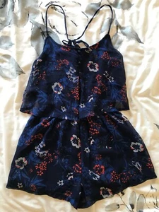 New Look Petite navy blue floral playsuit size 8 - Picture 1 of 4
