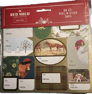 Red Shed Christmas 60  Gift Tags Peel-n-stick Farm Cows Horses Chickens Lot Of 2 - Picture 1 of 5