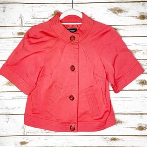 Sharagano Womens Faux Cape Jacket Size Small Coral Short Sleeve Button Down - Picture 1 of 5