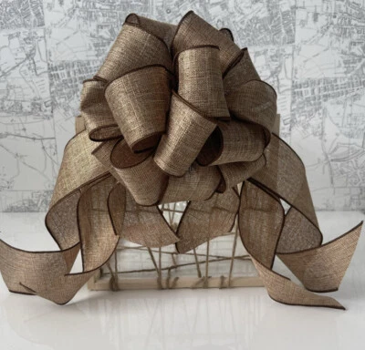 Золотой коричневый льняной венок для рождественской елки подарок упаковка бант 8 дюймов - Изображение 1 из 4