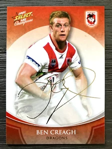 2008 SELECT NRL CHAMPIONS FOIL GOLD SIGNATURE TRADING CARD - BEN CREAGH/DRAGONS - Picture 1 of 1