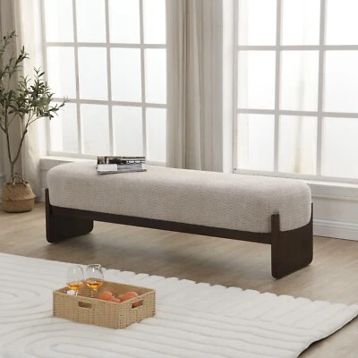 Elegant Modern Upholstered Ottoman Rectangular Bench, Sturdy Wood Frame - Image 1 of 2