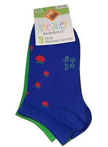Nur Die Kids 3 Paar Sneaker Socken blau grün Erdbeeren Gr. 35-38 - Bild 1 von 2
