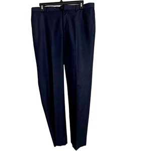 Men’s Bruno Piattelli Eliot Dress Pants Navy Blue Plaid SZ 34R Clean 30” INSEAM - Picture 1 of 5