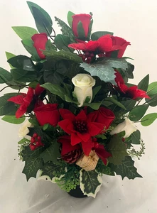 Christmas Flat Back Luxury Present Grave Pot - Festive Memorial Tribute - Picture 1 of 2