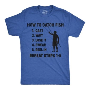 Camisetas divertidas para hombre Cómo atrapar peces lista de verificación gráfico de pesca sarcástica - Imagen 1 de 7