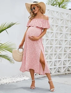 Maternity Dress Women's Off Shoulder Split A Line Casual Maxi Dress Photography - Picture 1 of 5