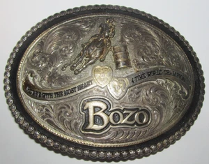 Barrel Racing Western Rodeo Cowboy Vintage Belt Buckle Bozo 4 Time World Champ - Picture 1 of 2
