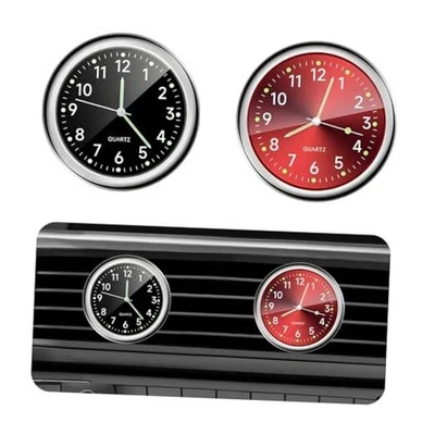 2 PCS Mini Car Clock, Round Shape Luminous Vehicle Dashboard Clock, Black+red - Image 1 of 4