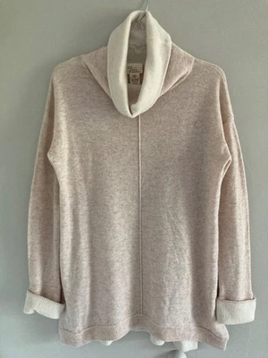 AJ Andrea Joyce 100% Cashmere Mock T-neck Tunic, w/Long Cuffed Sleeves, Beige M - Image 1 of 4