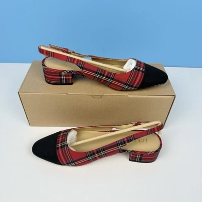 J. Crew Stewart Tartan Plaid Low Heel Slingbacks Shoe Size 9 Holiday NIB CD245 - Image 1 of 4