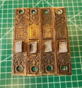 Set of 4 ANTIQUE Vtg Mortise Lock Set RUSSELL & ERWIN Ornate Brass Faceplate - L - Picture 1 of 16