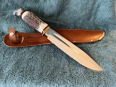 Охотничий нож BLINKER Solingen Германия ROSTFREI Bowie 7 дюймов лезвие с рукоятью оленя - Изображение 1 из 4