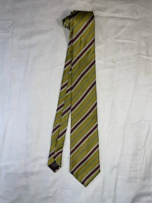 Atelier F&B Geneve Made in France Silk Cotton Tie 3.5" x 58" Green W Red Stripes - Image 1 of 4