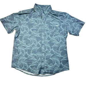 Mens Huk Short Sleeve Button Up Shirt Fishing Performance Blue Swordfish Size L - Picture 1 of 6