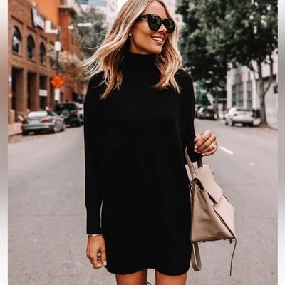 EVERLANE BLACK CASHMERE TURTLENECK MINI SWEATER DRESS SIZE XS - Image 1 of 4