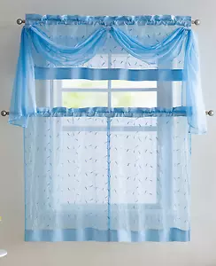 VCNY Embroidered Leaf 4-Piece Kitchen Curtain Tier & Scarf Set - Assorted Colors - Picture 1 of 10